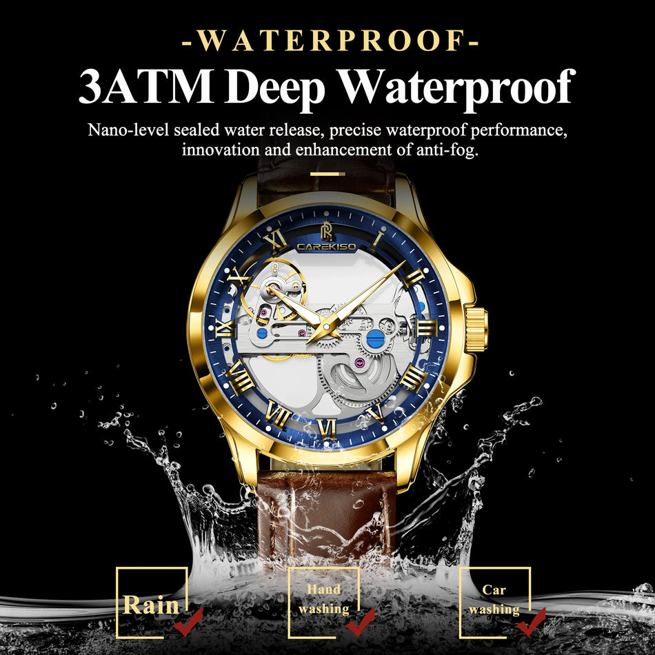 Heren Mechanisch Tourbillon Horloge Met Leren Band, 40mm, RVS Kast