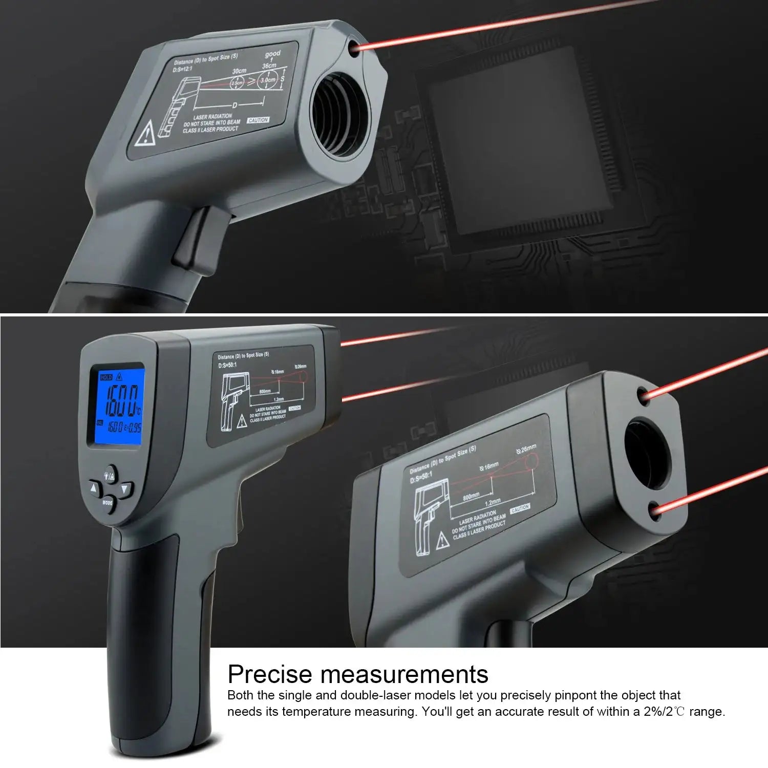 Infrared Thermometer Gun 50 to 1600C LCD Laser Pyrometer