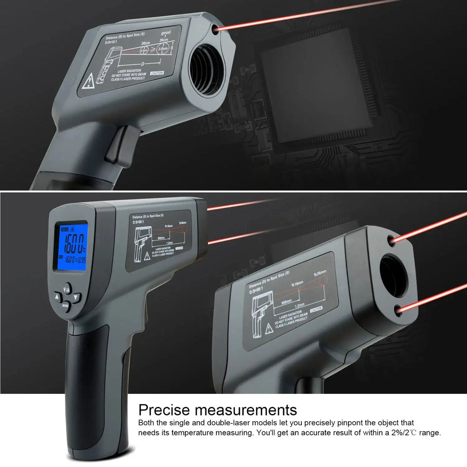 Infrared Thermometer Gun 50 to 1600C LCD Laser Pyrometer