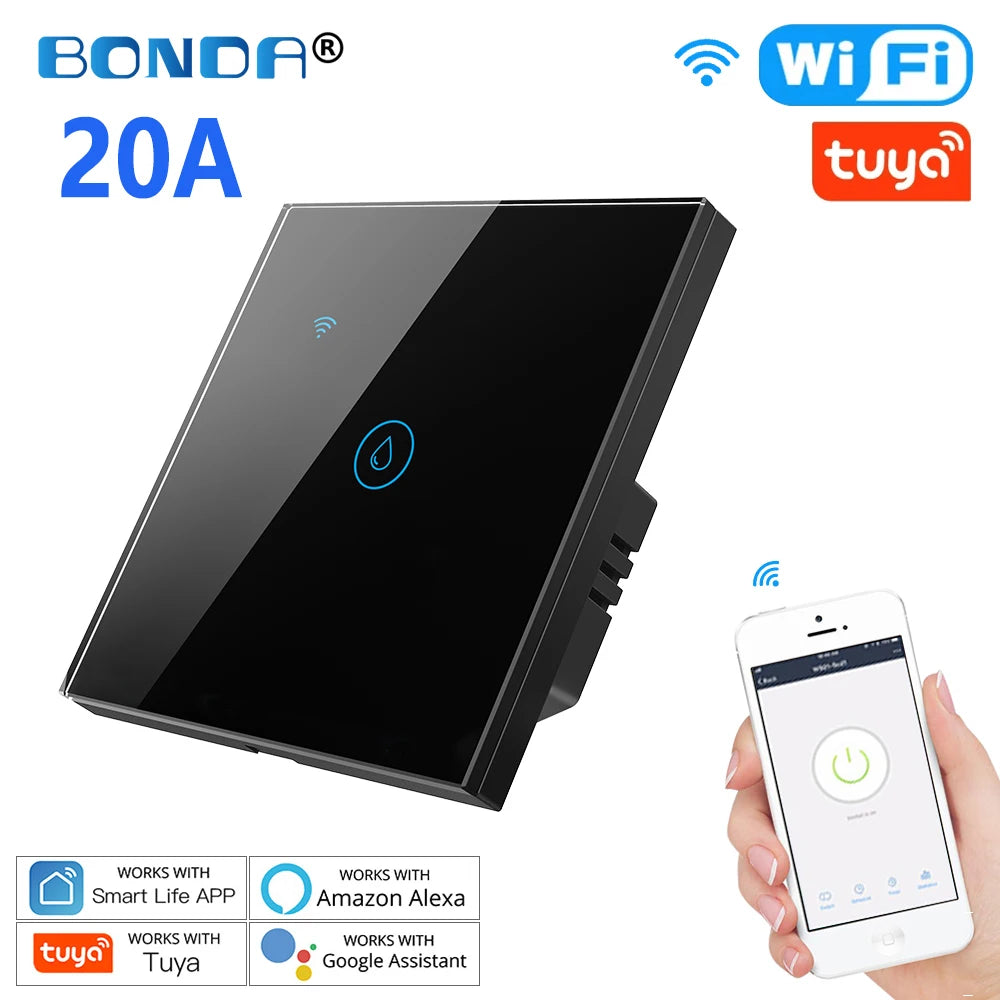 Smart Water Heater Switch with Voice Control and Touch Panel 703EU-BLACK-20A