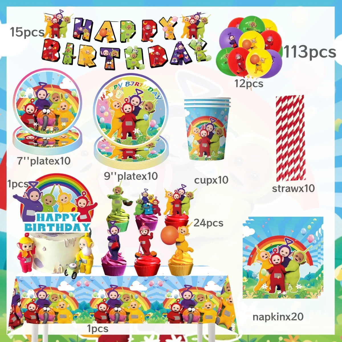 Tinky Winky Birthday Party Decoration Set 113PCS