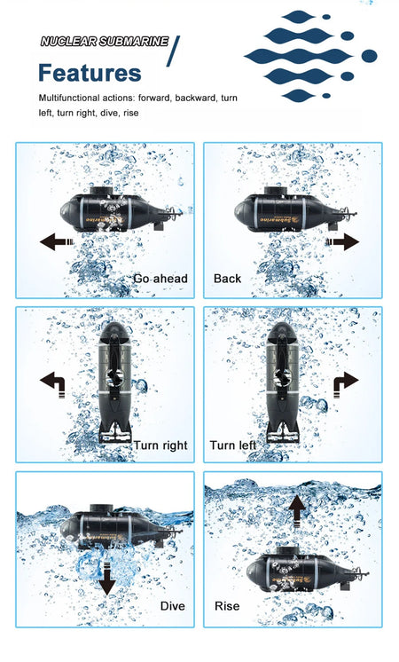 Remote Control Mini Electric Submarine Boat - Underwater Diving Racing Toy