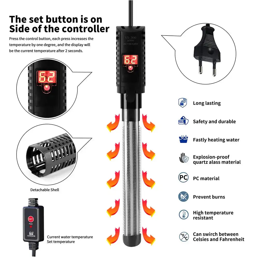 Aquarium Submersible Heater With Thermometer 220 240V