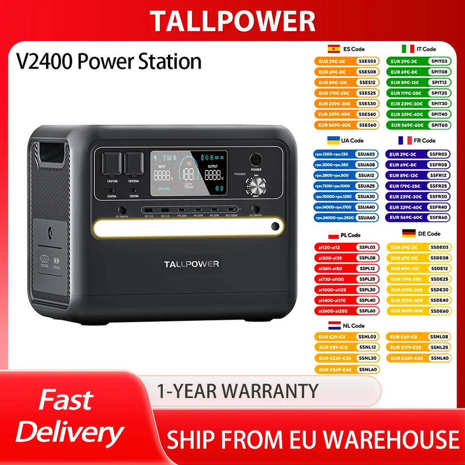 Tallpower V2400 Stazione di Alimentazione Portatile 2160Wh LiFePO4 Generatore Solare Con Uscita AC 2400W UPS 13 Uscite