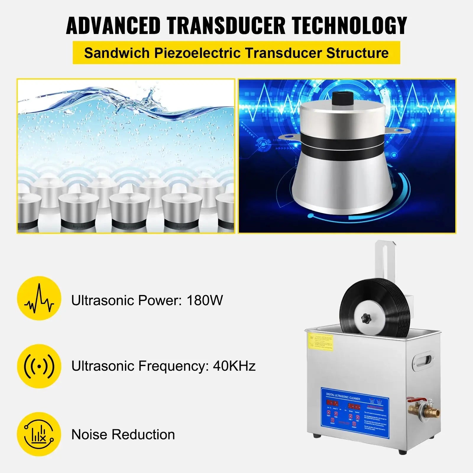 Ultrasonic Vinyl Cleaner 6L 40KHz 180W Home Use