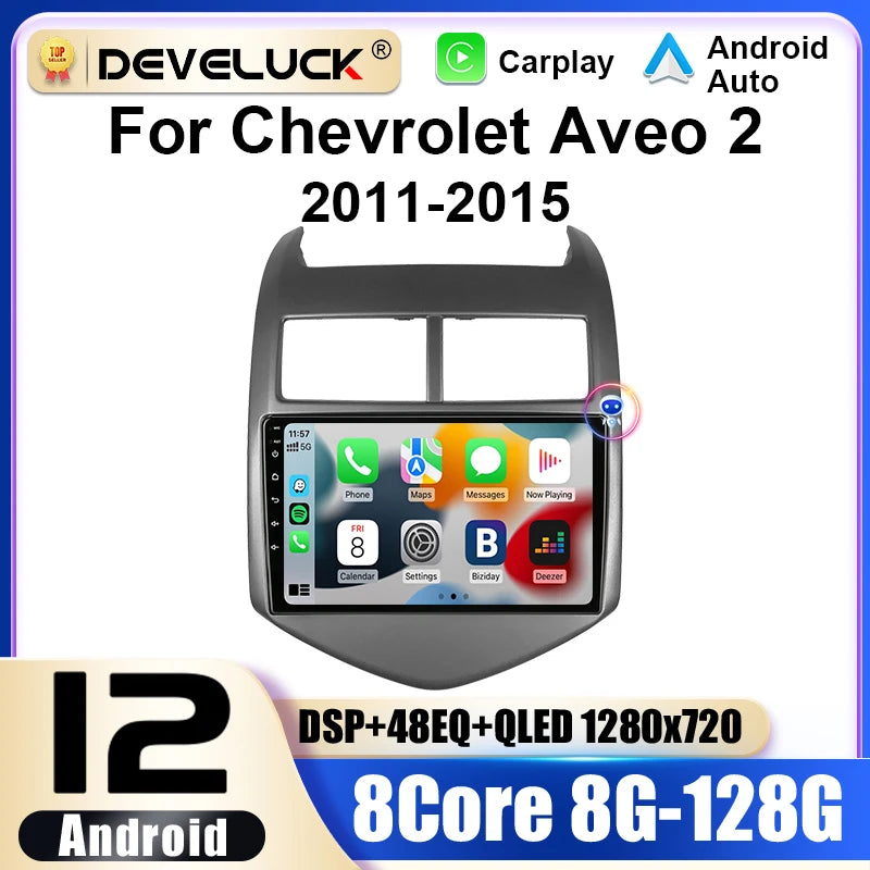Stereo auto pentru Chevrolet Aveo 2011-2015 Android 12 ecran de 9 inci 2-Din GPS CarPlay Bluetooth Android Auto