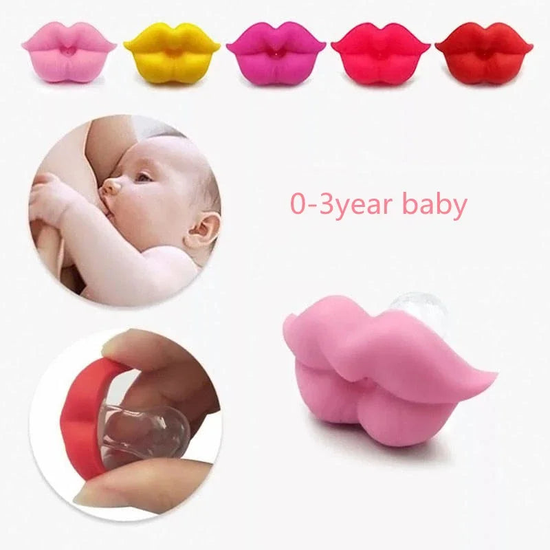 Kiss Lips Mustache Pacifier - Funny Silicone Soother for Babies