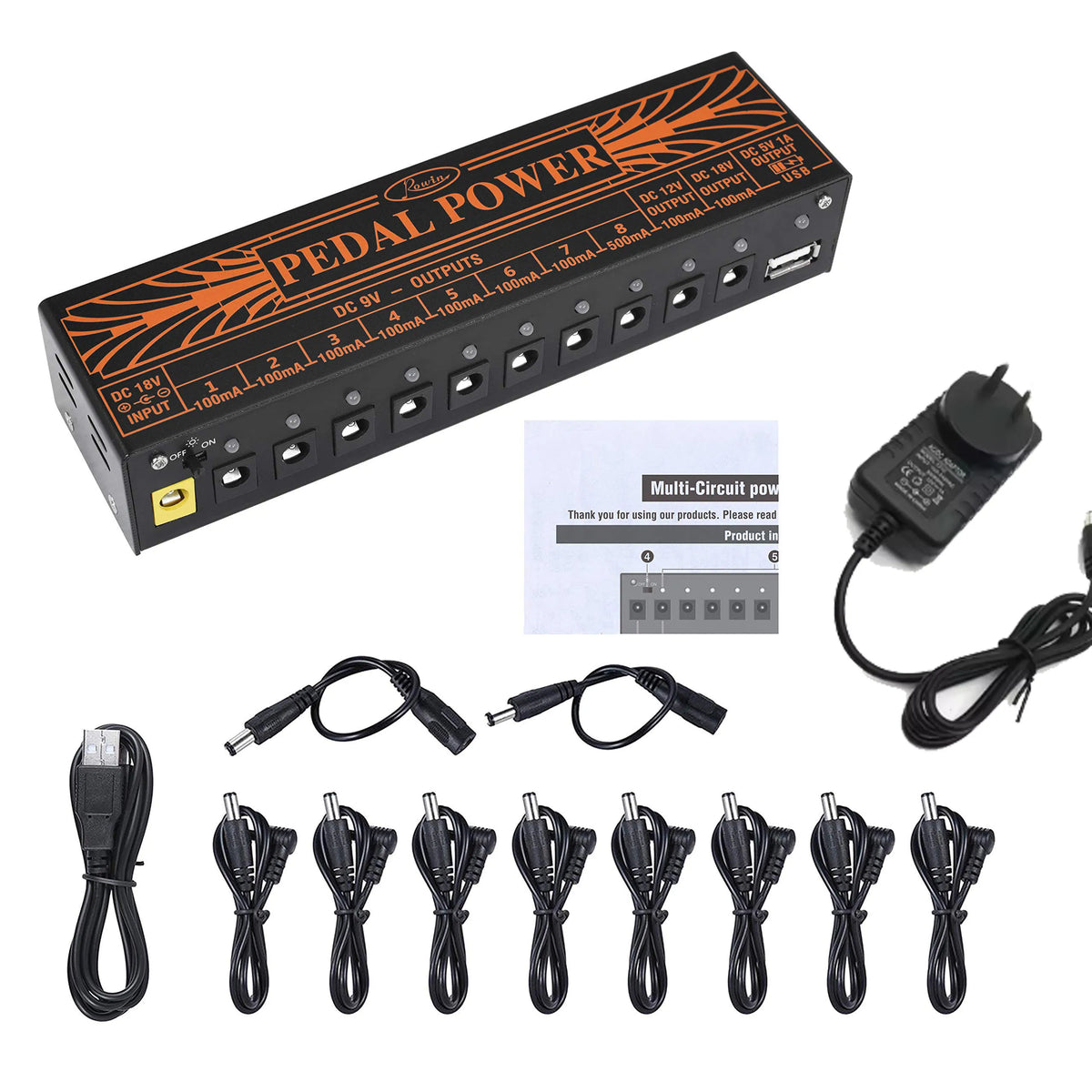 Rowin PW-01 Guitar Pedal Power Supply &ndash; 10 Isolated Outputs AU Plug