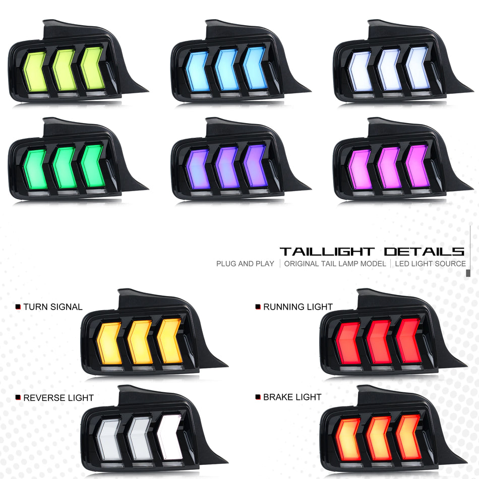 Ford Mustang 2005-2009 S197 GT Shelby LED RGB Tail Lights Color Change