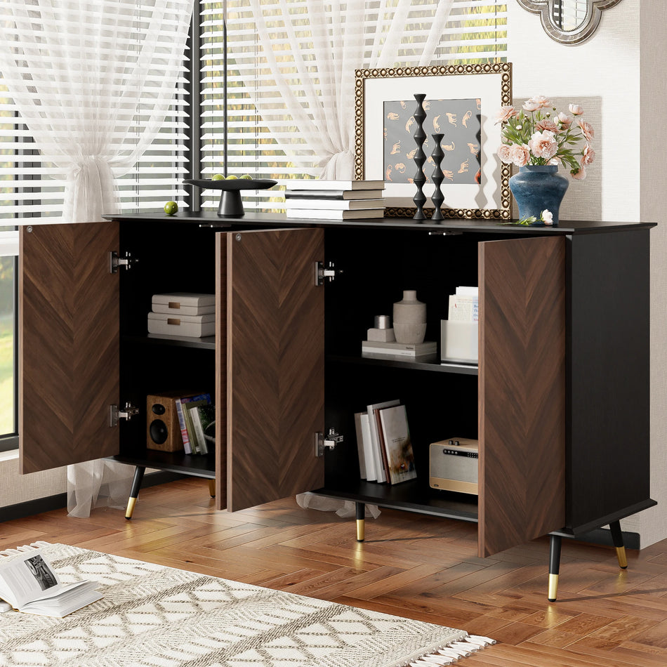 Aparador Moderno de Espiga MDF con Patas de Metal 4 Puertas