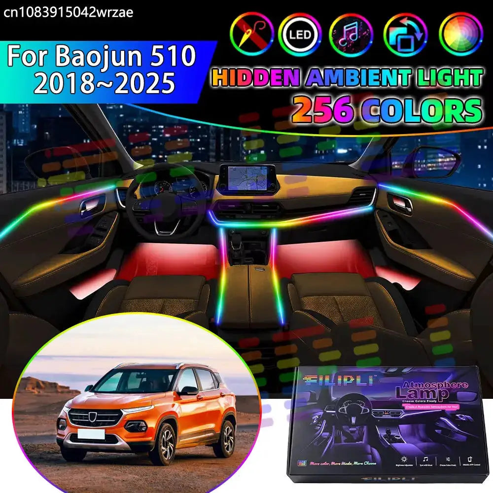 For Baojun 510 2018~2025 CN180S RGB Car Interior Ambient Lights Strips Breathing Lighting Kit App Control LED strips Auto Parts by InterCyprus Trading Ltd