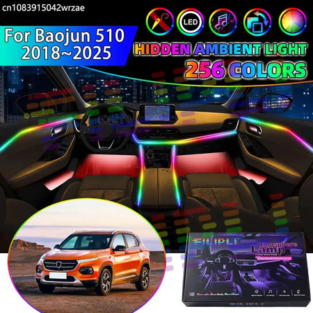 For Baojun 510 2018~2025 CN180S RGB Car Interior Ambient Lights Strips Breathing Lighting Kit App Control LED strips Auto Parts by InterCyprus Trading Ltd