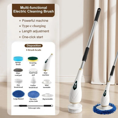 New 8-in-1 Electric Cleaning Brush - Wireless Telescopic 8 brush heads