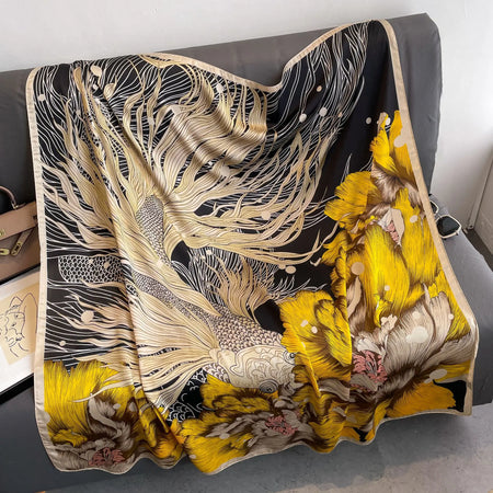 Luxury Horse Print Square Scarf &ndash; Vintage Imitation Silk Elegance 6 / 110X110cm
