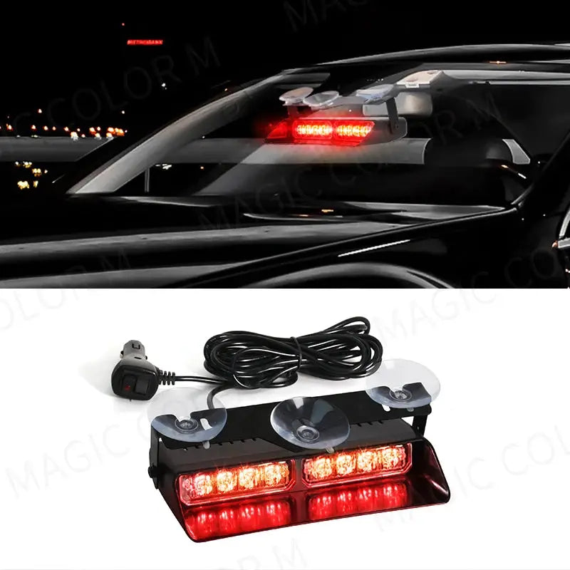 LED Car Strobe Light For Emergency Flash Warning Lamp Windshield Bar 8 Beads Red Blue Amber White Waterproof Auto Light Assembly by InterCyprus Trading Ltd