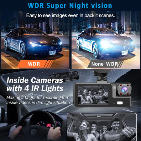 3-Channel Car DVR Dash Cam with WiFi
