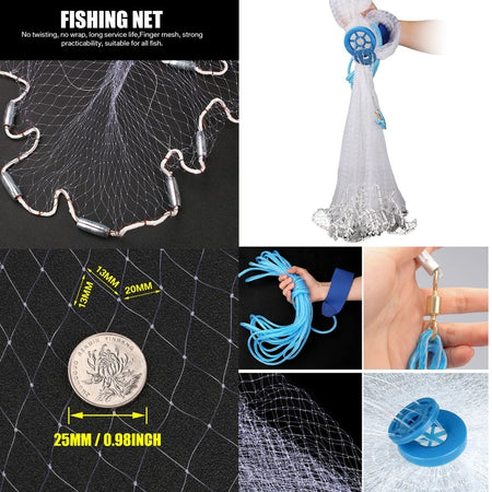 Durable American Saltwater Fishing Cast Net with Heavy Duty Zinc Sinkers - Multiple Sizes Available