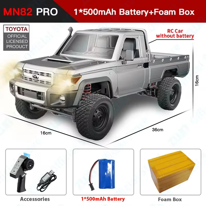 ZWN 1:12 RC Car MN82 PRO with Controllable Headlights - 4WD Off-Road Truck for Kids MN82PRO Silver 1B FB