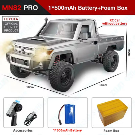 ZWN 1:12 RC Car MN82 PRO with Controllable Headlights - 4WD Off-Road Truck for Kids MN82PRO Silver 1B FB