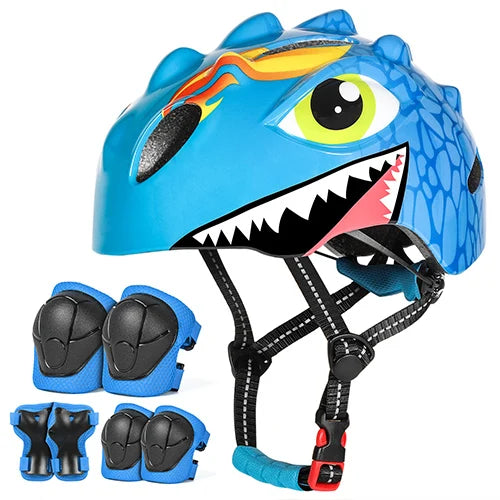 VICTGOAL Kids Helmet Set &ndash; Fun Cartoon Design with Safety Gear Blue Suit / S