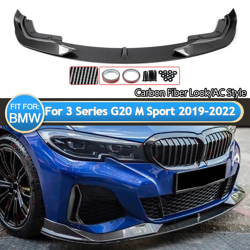 Divisor de parachoques delantero BMW Serie 3 G20, aspecto de fibra de carbono