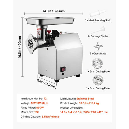 Electric Meat Grinder 5.5 Lbs Per Min 850W 5.5 lbs per Min / spain