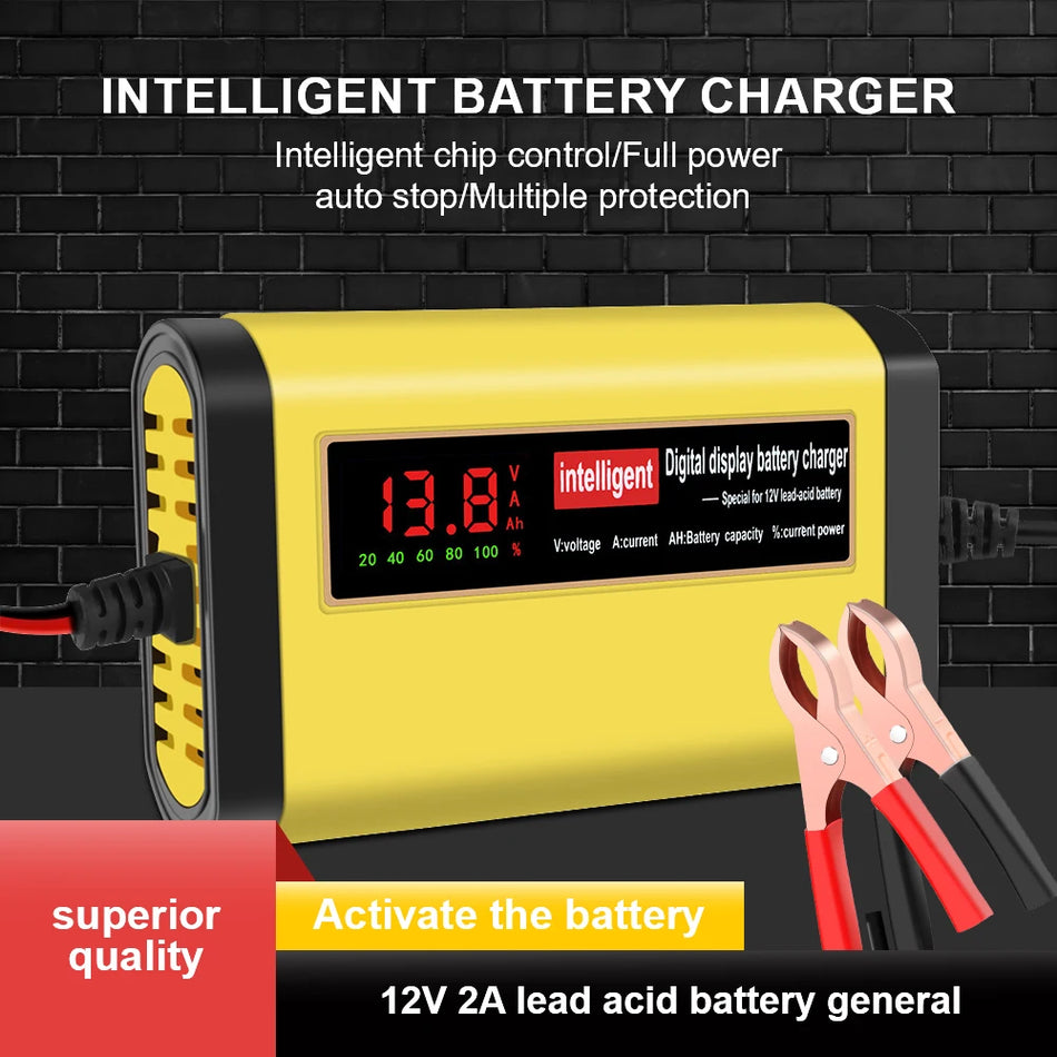 Smart 2A Car Battery Charger with 3-Stage Charging for Lead Acid AGM GEL