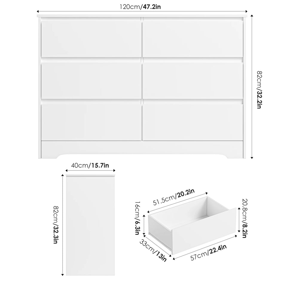 Getone Valkoinen Korkea 6 Laatikoiden Lipasto 120x40x82cm