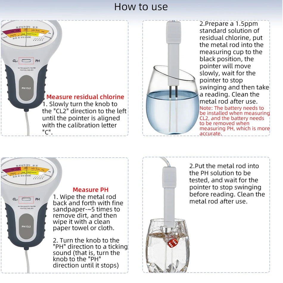 2 in 1 Chlorine and pH Tester PC101 Portable Water Quality Meter for Pool Spa