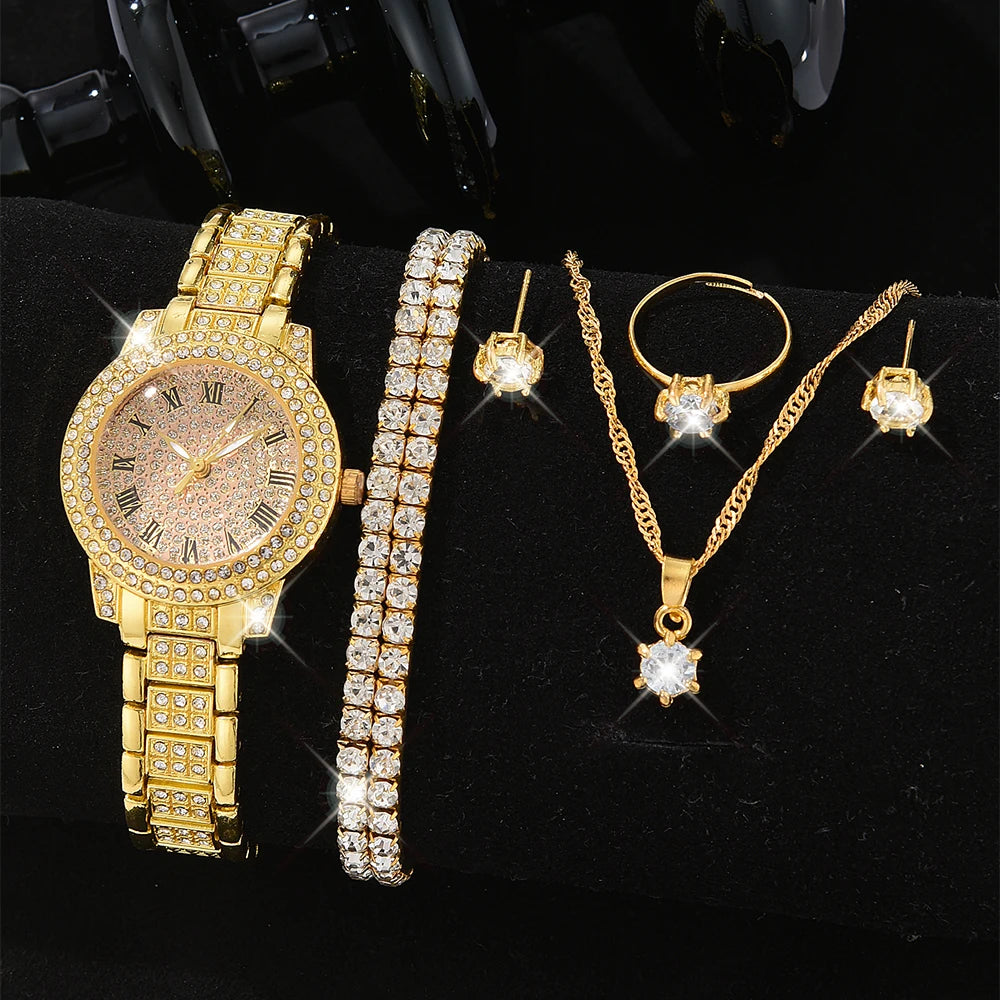 Elegant Gold Quartz Watch for Women with Diamond Accents Gold C