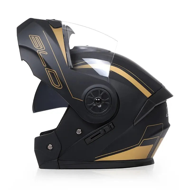 Personalised Dual Lens Flip Up Helmet &ndash; Enhanced Visibility gold black / L