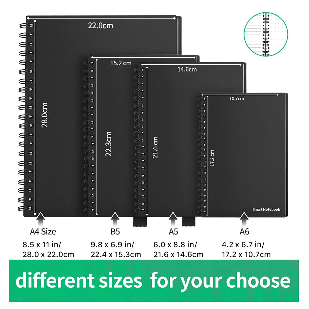 Reusable Notebook with Cloud Storage - Erasable, Waterproof, Smart Diary in A4/A5/A6
