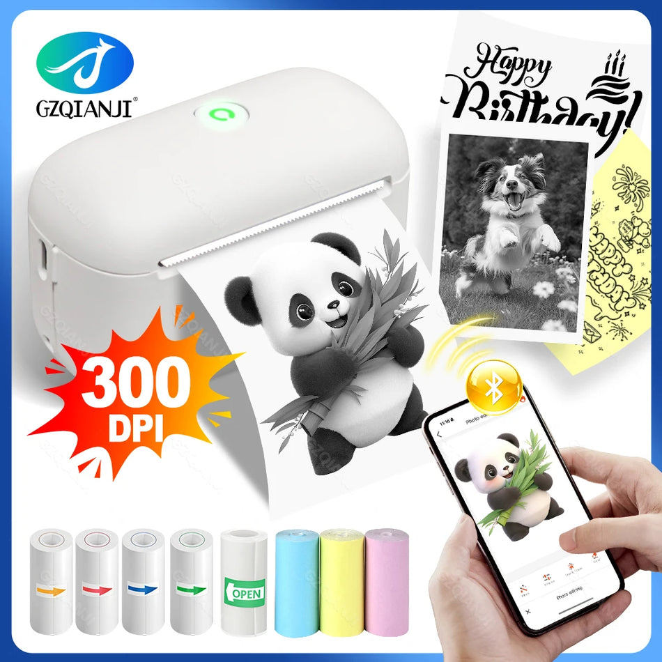 Bluetooth portatīvais mini etiķešu printeris 300DPI termiskais bez tintes DIY birkām