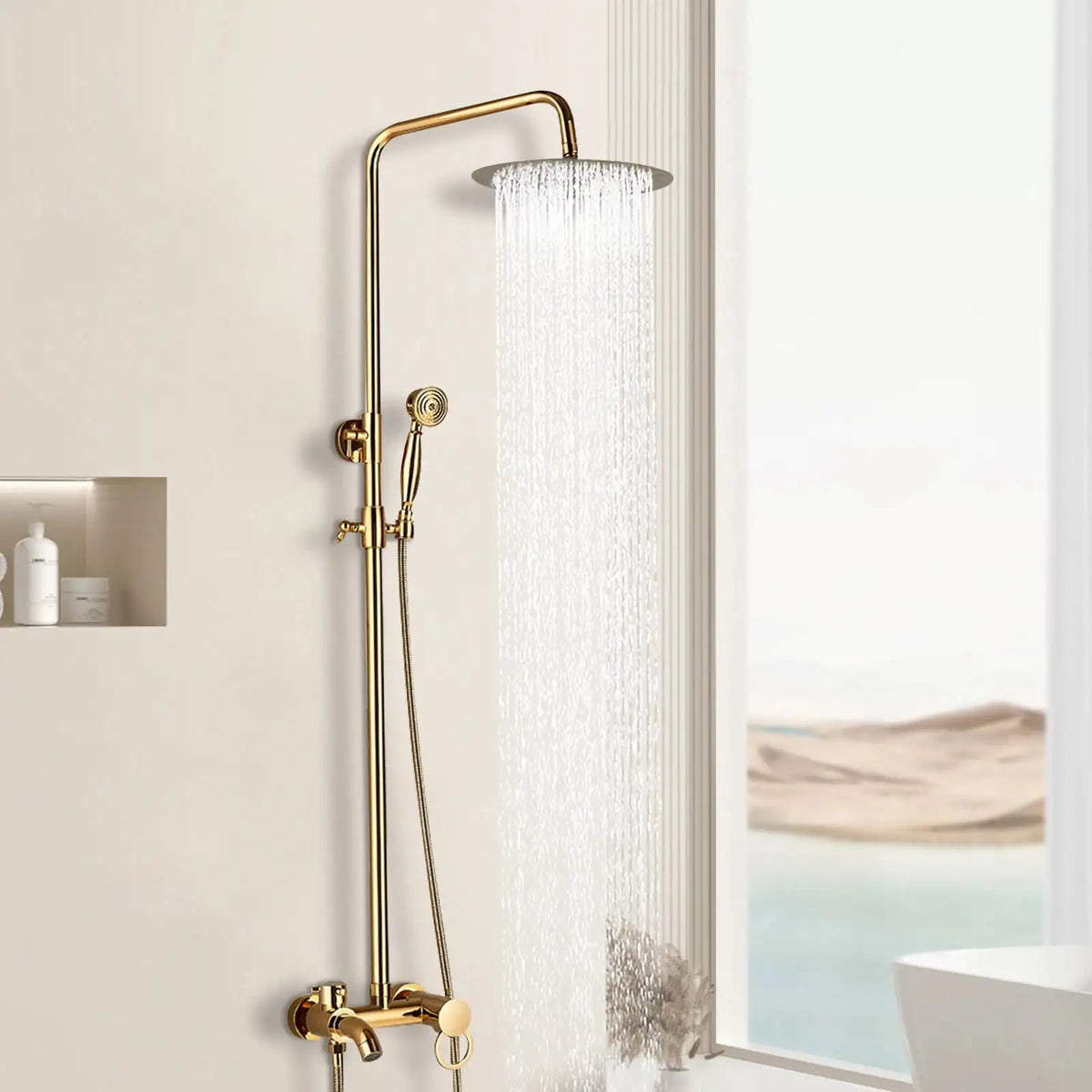 Gold Rain Shower System Wall Mounted &ndash; 8 Inch Rain Head