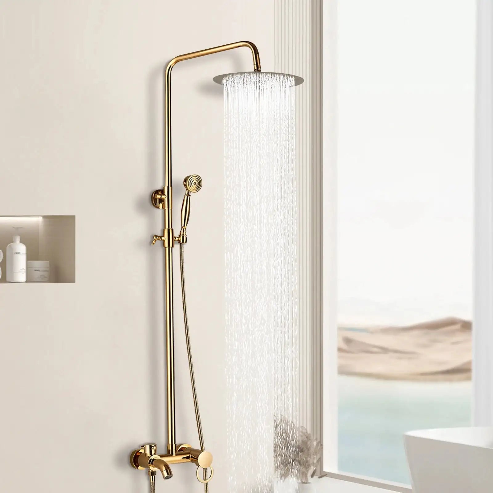 Gold Rain Shower System Wall Mounted &ndash; 8 Inch Rain Head