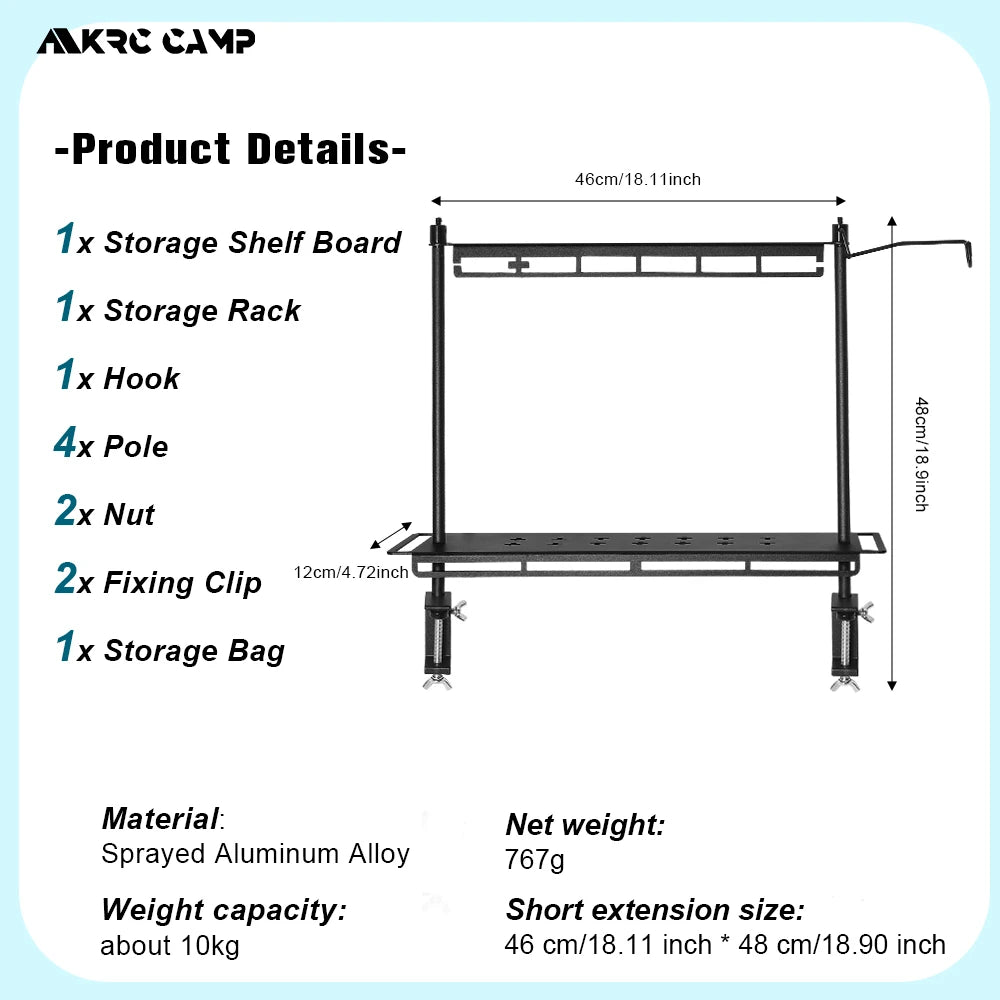 KRC Camp Lightweight Camping Storage Shelf &ndash; Versatile Aluminum Alloy Organizer