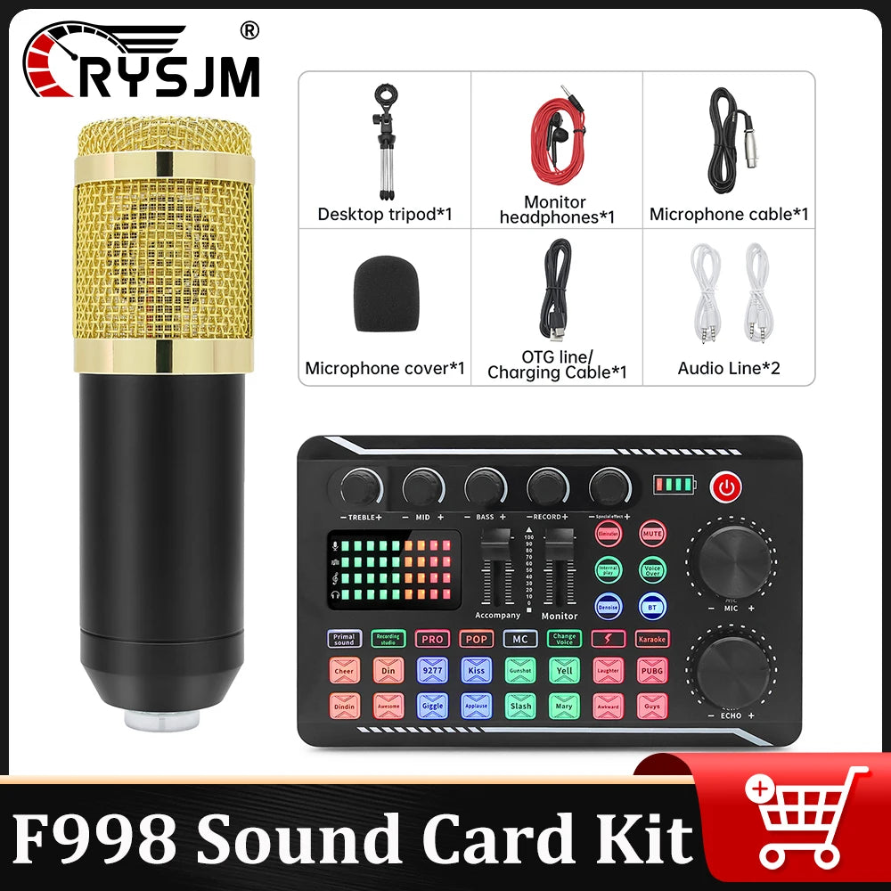 F998 Sound Card + BM800 Microphone DJ Equipment Audio Mixer Kit Console ...