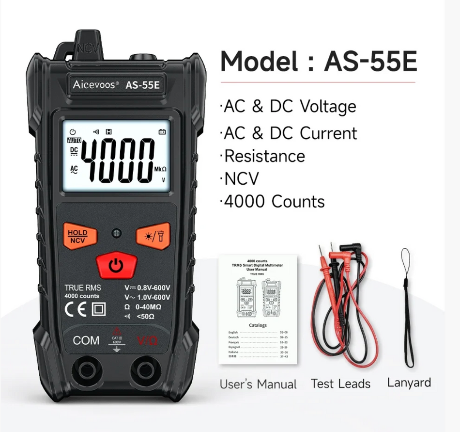 Aicevoos AS-55EB Automatic Smart Digital Multimeter – True RMS Auto Range Voltage Tester