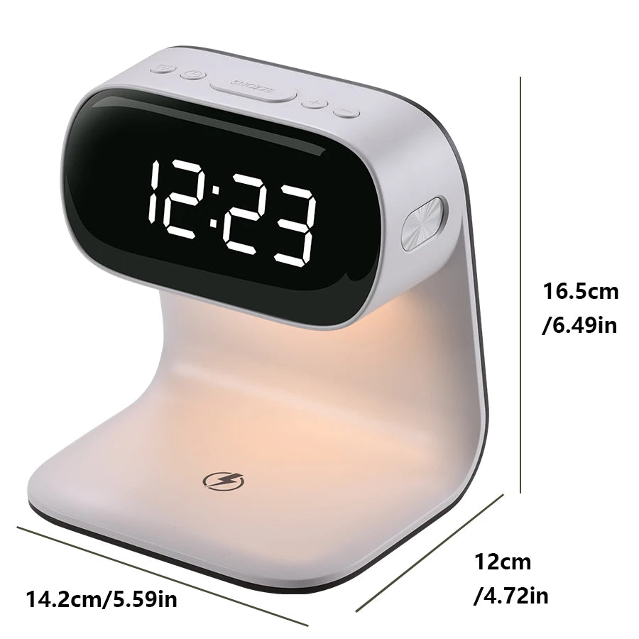 LED Night Light Alarm Clock &ndash; Wireless Charging &amp; Mood Light