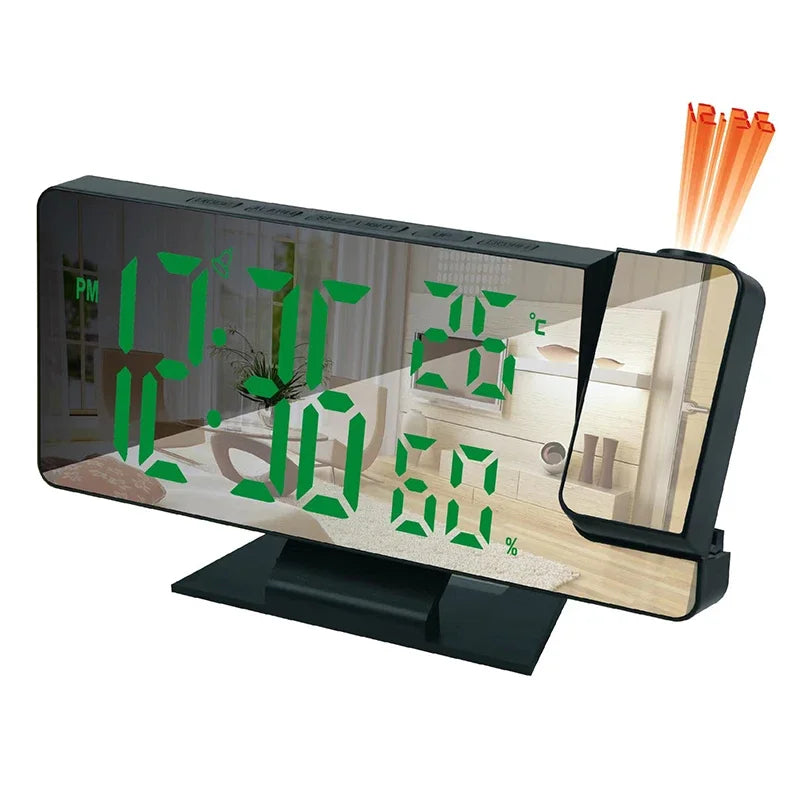 LED Digital Projection Alarm Clock with Temperature Display and Snooze Function Green