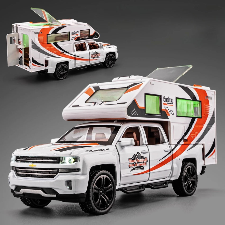 1:32 Diecast kamperski RV prikolica model avtomobila z zvokom, svetlobo in odprtimi vrati