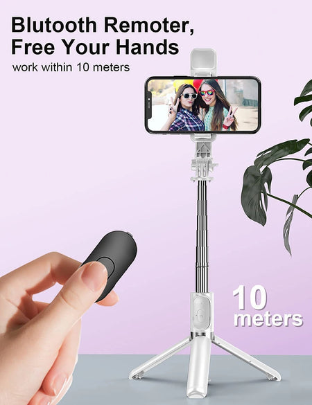 T-WOLF Wireless Bluetooth Selfie Stick Tripod with Fill Light &amp; Remote for Smartphones