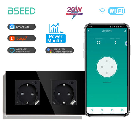 BSEED Smart Wifi Wall Socket 157mm Black / EU
