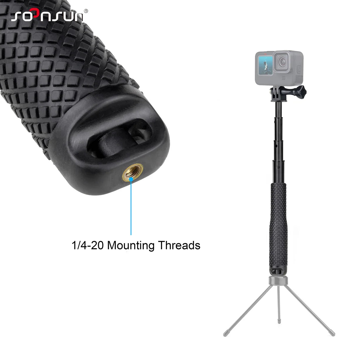 SOONSUN Aluminium Waterproof Selfie Stick &ndash; Versatile Underwater Grip for Action Cameras