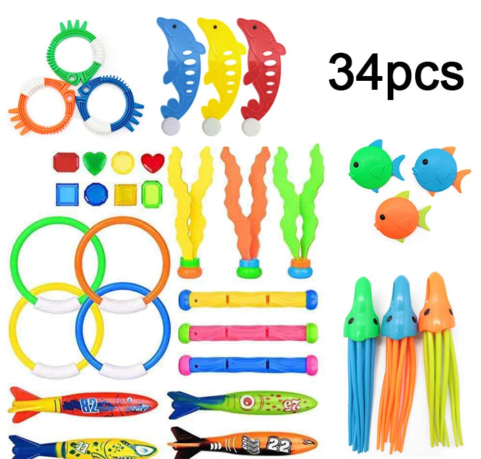 Summer Swimming Diving Toys Set - Underwater Grabbing Toys 34PCS