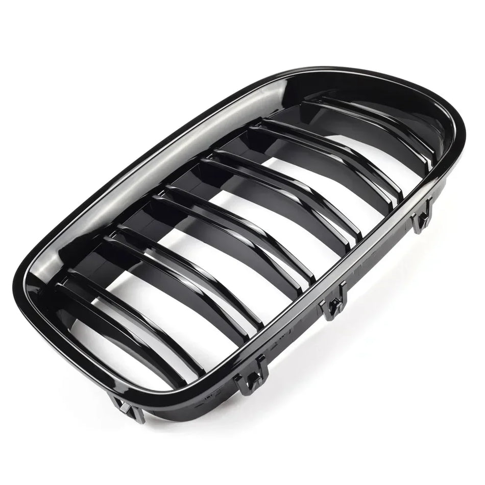 Grill do BMW Serii 5 F10 F11 2010-2017, przedni w stylu nerki, podwójne listwy, wyścigowy, błyszczący czarny