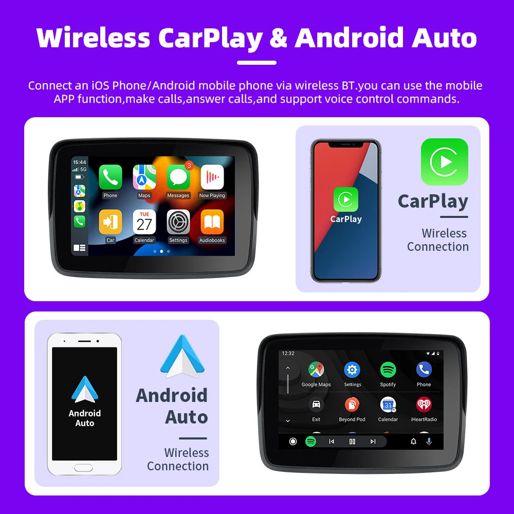 EKIY Motorcycle GPS Navigation Multimedia &ndash; Wireless CarPlay and Android Auto Support