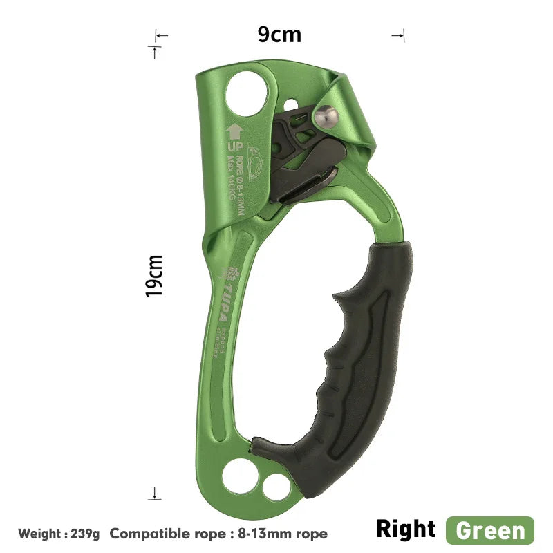 Outdoor Rock Climbing SRT Hand Ascender - Lightweight Right Green