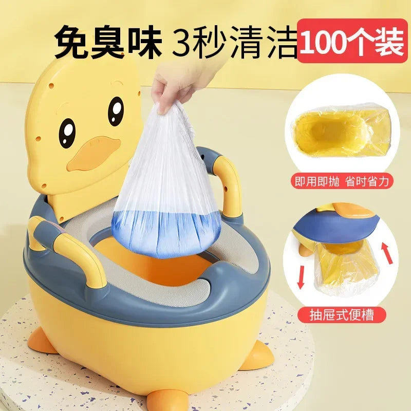 Baby Potty Training Seat - Cartoon Duck Design, Soft &amp; Hard Cushion with Armrest &amp; Waist Guard
