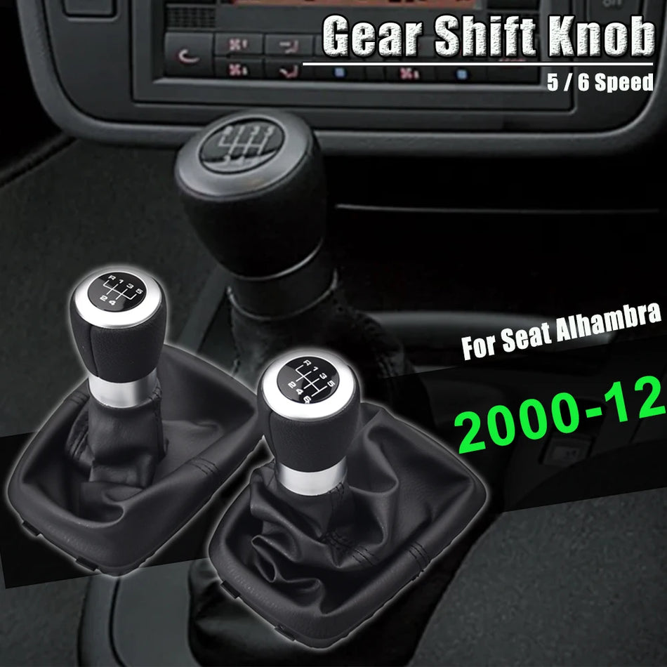 Perilla de cambio de marcha manual de 5/6 velocidades con cuero PU para SEAT Alhambra
